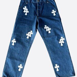 Chrome Hearts Blue & White Cross Patch Carpenter Jeans